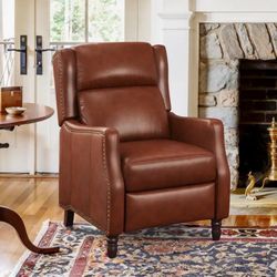 Only ONE! Red brown genuine leather recliner chair