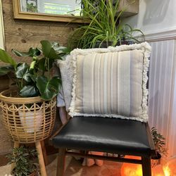 Vintage Boho Striped Fringe Pastel Neutral Pillow Accent Throw Coastal Retro 