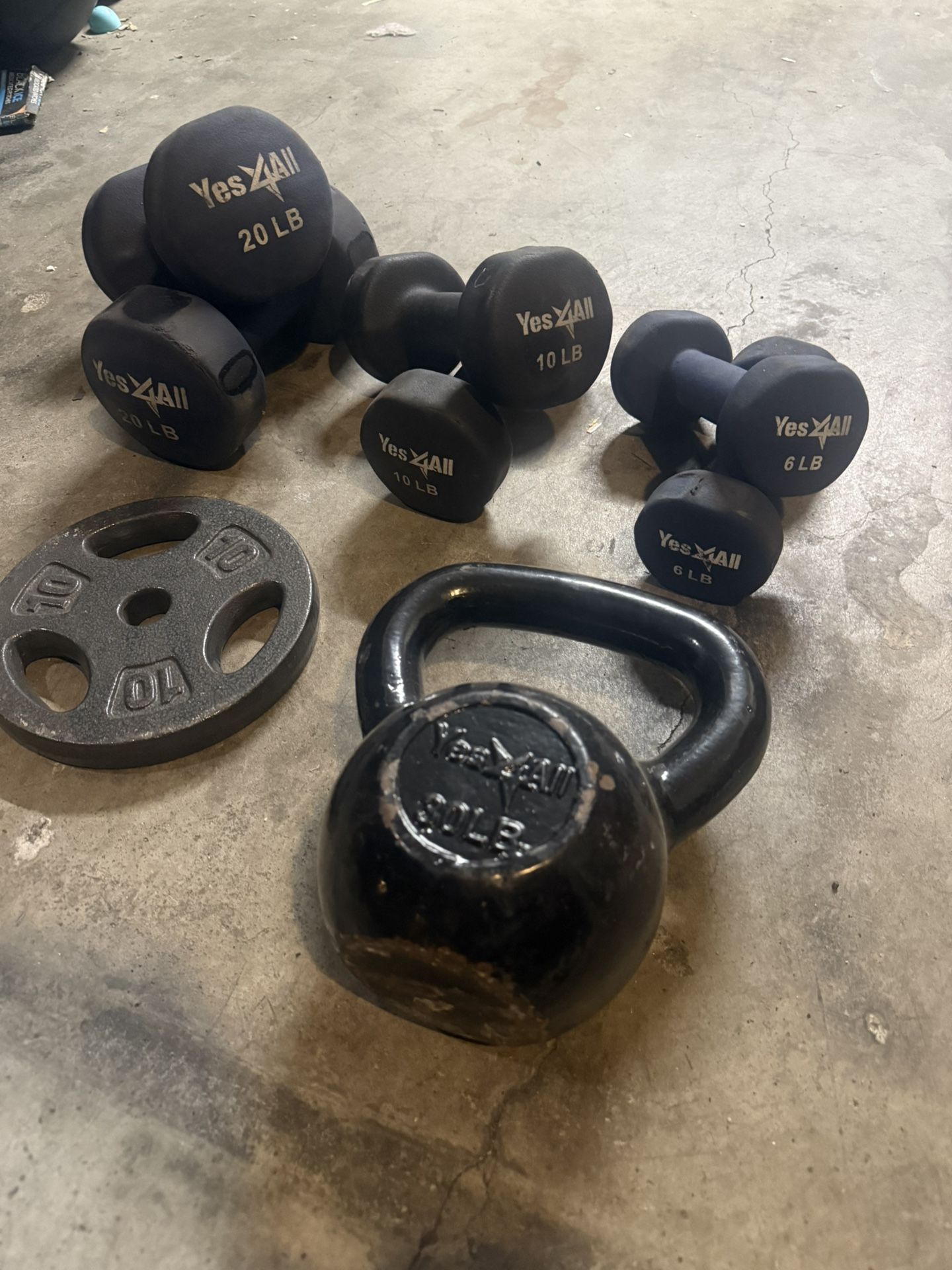 Dumbbells, 10lb Plate, & 30lb Kettlebell
