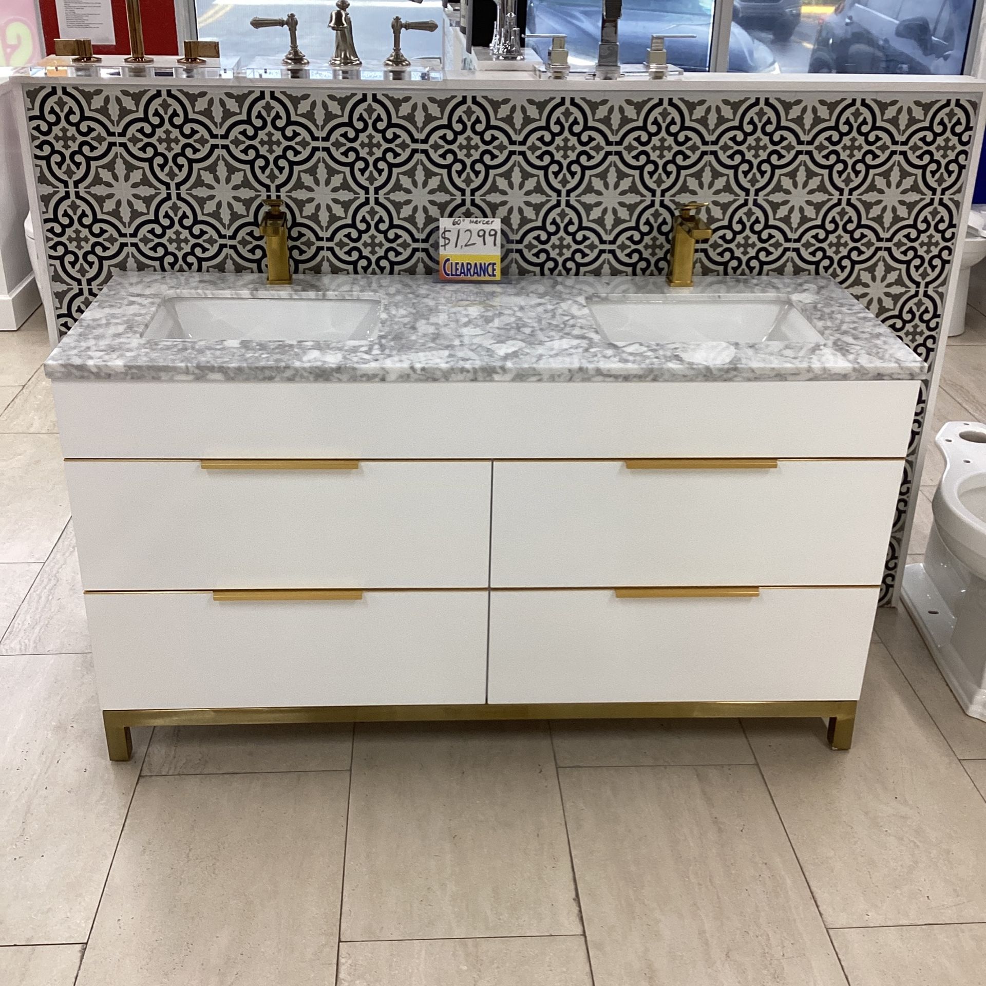 60” Double Sink White And Gold Bathroom Vanity On Clearance Sale ❗️❗️❗️❗️❗️❗️❗️❗️❗️
