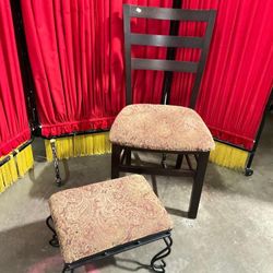 Wood chair and Metal stool w/ matching upholstery - Good condition - See pics