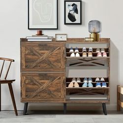 Brand New In Box 4 Flip Door Shoe Storage Entryway Cabinet With Adjustable Shelves 