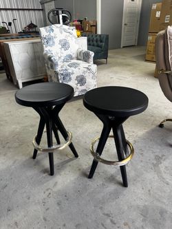 Black Bar Stools with Gold Footrest Ring – Set of 2