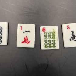 4 Vintage Magnetic Mahjong Tiles | 8 Dot, 1 Crack, 6 Bam, South