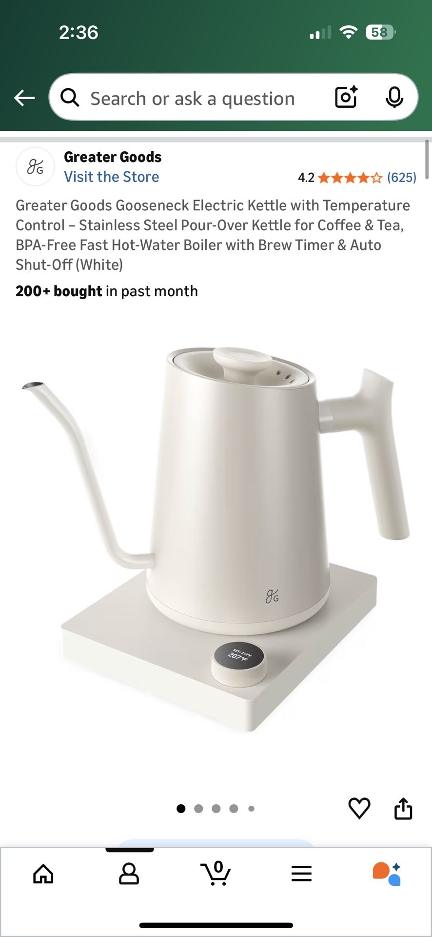 Greater Goods Gooseneck Electric Kettle with Temperature Control 