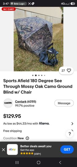 Sports Afield 180 Degree See Through Mossy Oak Camo Ground Blind W/ Chair