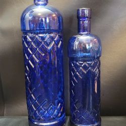 Vintage Cobalt Blue Glass Bottles 