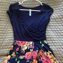 V-Neck Navy Top Floral Skirt Dress