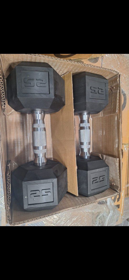 25lbs X2 Pairs Set Of Two BalanceFrom Rubber Coated Hex Dumbbell

