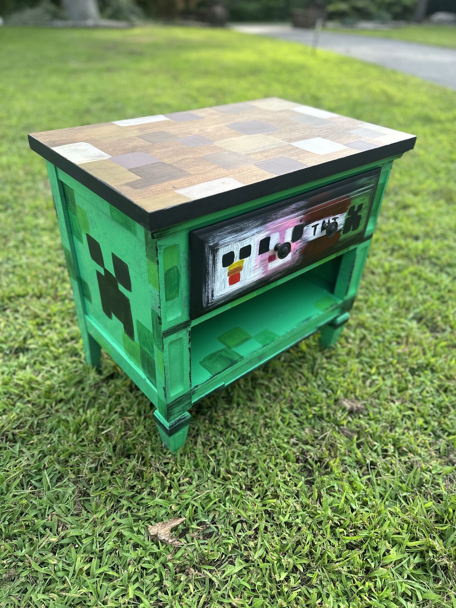 Custom Hand Painted Minecraft Themed Side Table