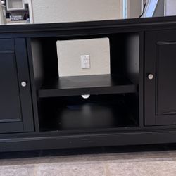 Black Wood TV Stand with Shelves, Doors, Cable Management, 2 End Tables, & Coffee Table