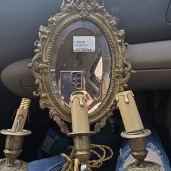 Antique Luis LXVI Brass Mirror And Sconce 