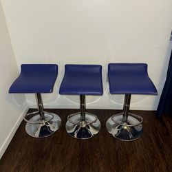 Blue Adjustable Bar Stools (Set of 3)