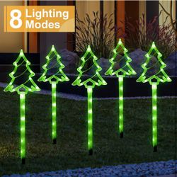 (2 Boxes)Solar Xmas Tree Candy Lights - Outdoor Garden Stake Lights for Walkway Yard Lawn Porch Holiday Decor - Waterproof 5-Pack