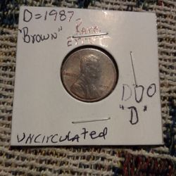 Brown.RARE Error Coin. Penny (1987)"d".DDO 