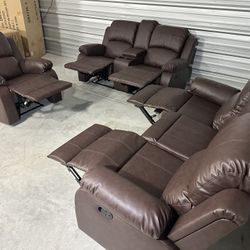 Brand New Brown Reclining Couch Set