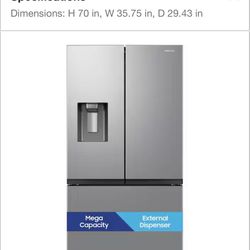 New Samsung 26 cu. ft. Counter Depth 3- Door French Door Refrigerator 