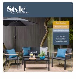 Style Selections Wade 4 -Piece Patio Conversation Set with Black