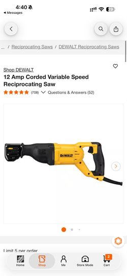 DEWALT 12 Amp Corded Variable Speed Reciprocating Saw