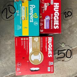 Diapers Size 1, 2, 3 Huggies And Pampers