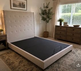 Beautiful Upholstered Queen Bed Frame with Motorized Adjustable Lift