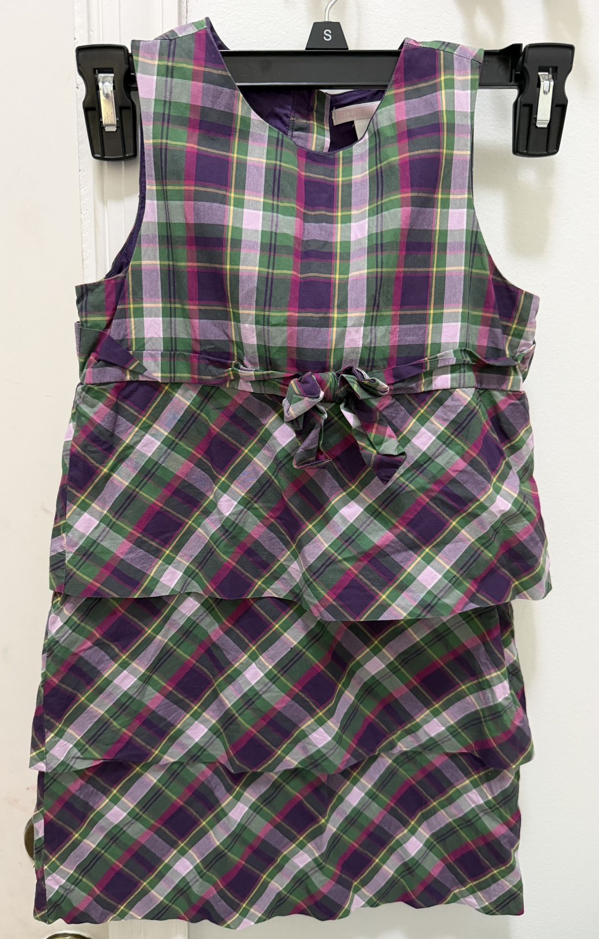 Girl Janie and Jack, size 6, plaid tiered sleeveless dress with bow.