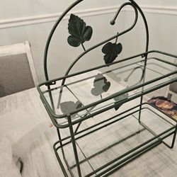 Wrought Iron Frame With Glass Shelves  Wall Mountable Or Freestanding  2 Shelves  Great For Kitchen Or Other 30 Obo