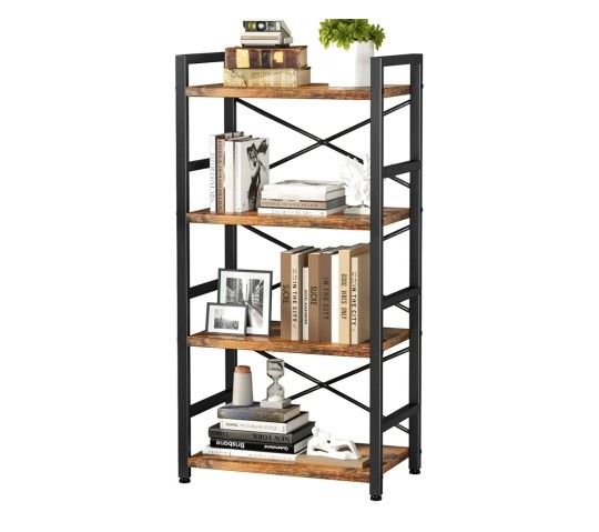 4 Tier Metal Bookshelf Small Bookcase Rustic Brown
Organization and Storage