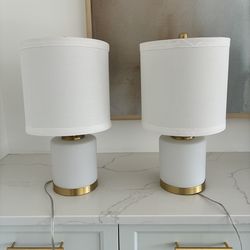 White Glass with Gold Accent 20 in Table Lamp