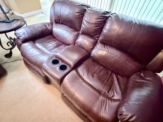 Leather Reclining Loveseat with Console