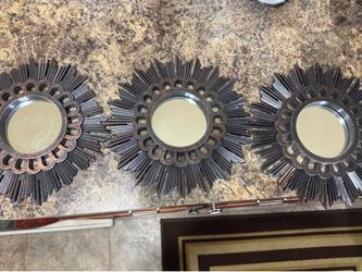 Northlight Set of 3 Floral Sunburst Brushed Bronze Round Wall Mirrors 9.5"