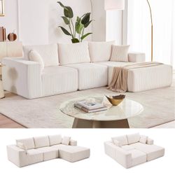 100% Brand New in box, 111” Beige Sectional Couch Sofa, Cloud Boneless Couch with L-Shape Chaise, Beige Modular Sectional Sofa