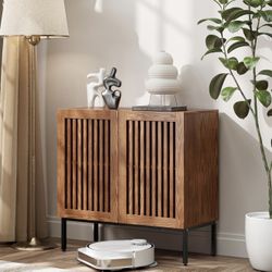 Storage Cabinet, Modern Coffee Bar with Adjustable Shelf and Metal Base, 32 Inch Wood Multifunctional Console Table for Kitchen, Living (Built)