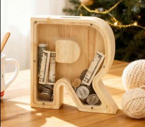 Artisan Wooden Savings Box | Handcrafted Alphabet & Adorable Animal Sculpture Bank, Decorative Collectible & Sentimental Keepsake Gift, Stylish Home O