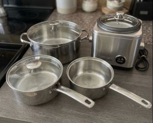 Stainless Steel Cookware Bundle + Cuisinart Rice Cooker | 3 Pots | Excellent Condition