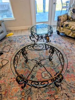 2-Piece Wrought Iron Table Set (Coffee Table & End Table)