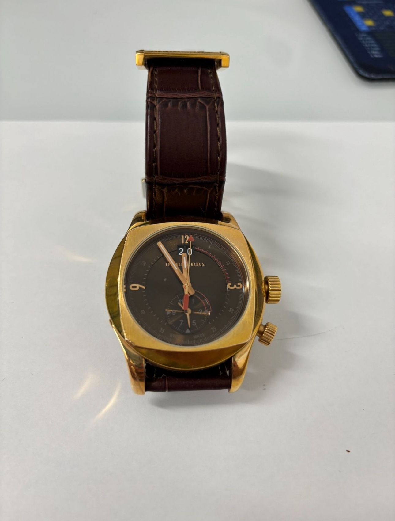 Vintage 1856 Burberry Swiss Made Watch - Gold Case, Brown Genuine Leather Strap