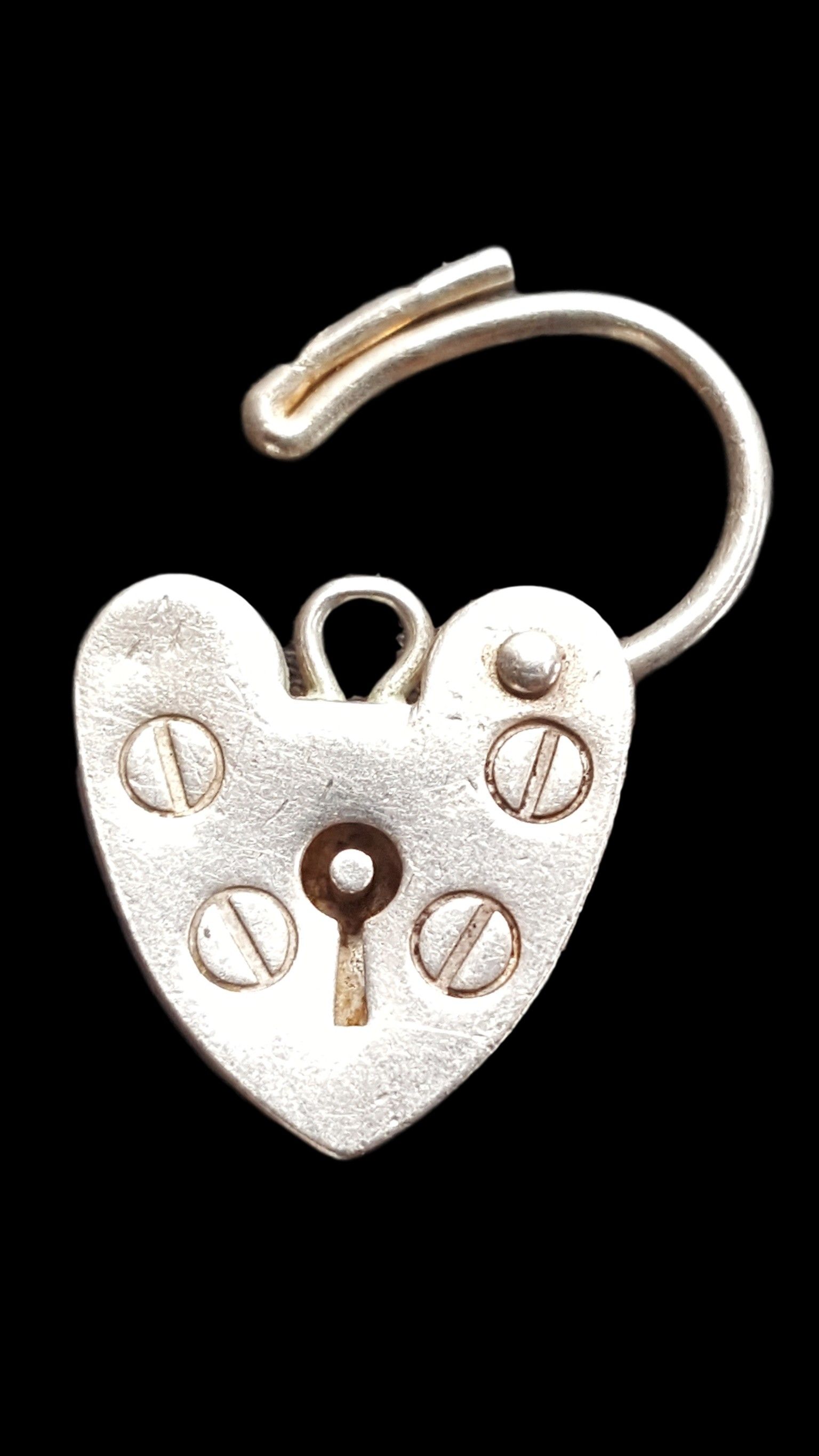 Heart Shaped Pad Lock for Charm Bracelet (Sterling Silver) - Made in London, United Kingdom (UK) Prior to 1975 Year