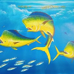 Mahi Feeding original large hand painted canvas