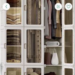 Portable Closet Clothes Wardrobe Plastic Bedroom Armoire Depth Cube Storage Organizer with Hanging Rod and Doors 4-15 Cubes White (Transparent Door-Cl