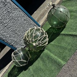Vintage Japanese Glass Fishing Buoys 12" 10" and 9"