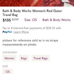 Bath & Body Works Womans Red Gator Travel Bag
