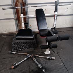 Olympic Weight Bench, Bar, Curl Bar, Dumbbells 