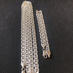 Silver Plated Mariner Chain And Bracelet 