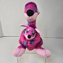 Disneyland It's A Small World Plush Pink Kangaroo With Baby / Blue Stars 8”