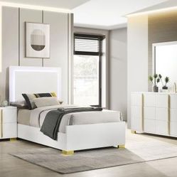 4 Pcs Bedroom Set Twin $719,Gold & White FREE LOCAL DELIVERY & SET UP