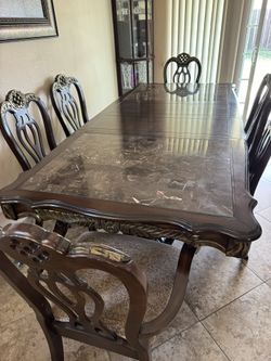 Dining Room Table With Side Dresser & Painting