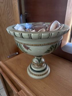 Coastal Pedestal Centerpiece Bowl with Seashells & Candles