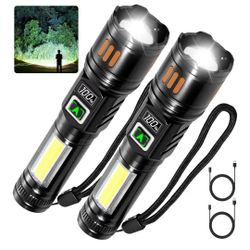 ☆ AYL Rechargeable Flashlights 2 Pack, Super Bright High Lumens Flash Light, 6 Modes Zoomable Linternas with LCD Display, High Powered Handheld LED Fl
