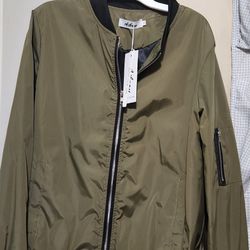 Women Small Size Lightweight Bomber Jacket Long Sleeve Zip Up Casual Coat With Pockets Army Green